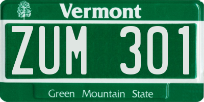 VT license plate ZUM301