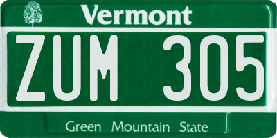 VT license plate ZUM305