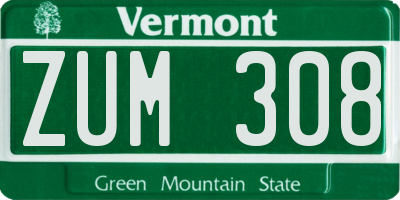 VT license plate ZUM308