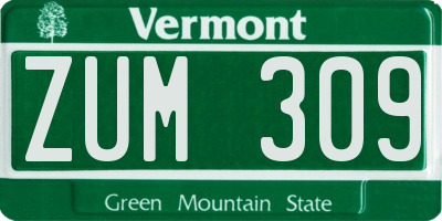 VT license plate ZUM309