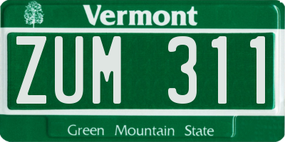 VT license plate ZUM311