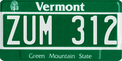 VT license plate ZUM312