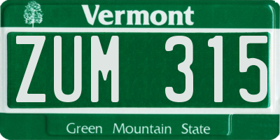 VT license plate ZUM315