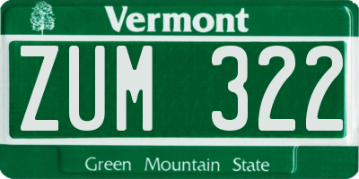 VT license plate ZUM322