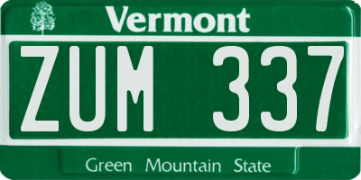 VT license plate ZUM337