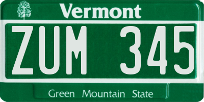 VT license plate ZUM345