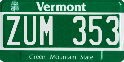 VT license plate ZUM353