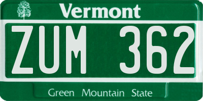 VT license plate ZUM362