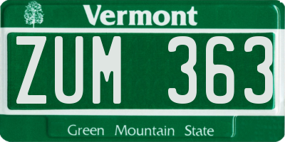 VT license plate ZUM363