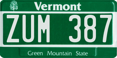 VT license plate ZUM387
