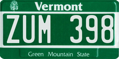 VT license plate ZUM398