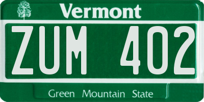 VT license plate ZUM402