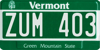 VT license plate ZUM403