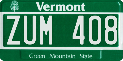 VT license plate ZUM408