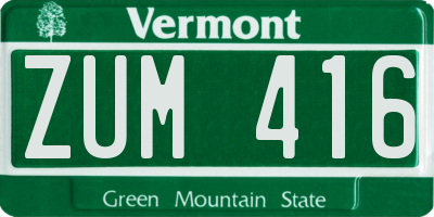 VT license plate ZUM416