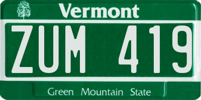 VT license plate ZUM419
