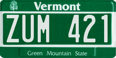 VT license plate ZUM421