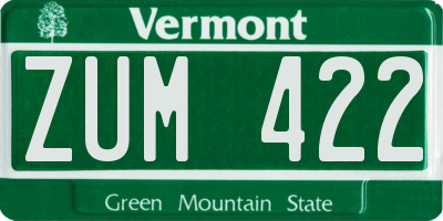 VT license plate ZUM422