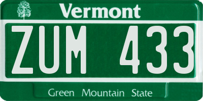 VT license plate ZUM433