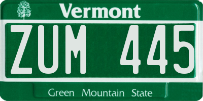 VT license plate ZUM445