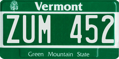 VT license plate ZUM452
