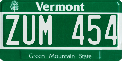 VT license plate ZUM454