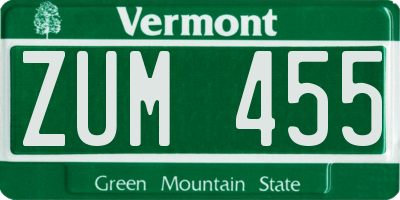 VT license plate ZUM455