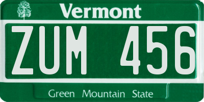 VT license plate ZUM456