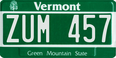 VT license plate ZUM457