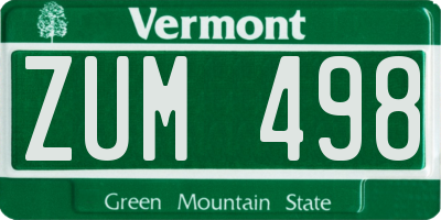 VT license plate ZUM498