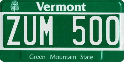 VT license plate ZUM500