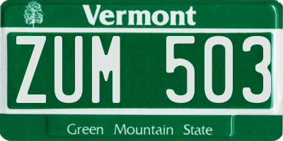 VT license plate ZUM503
