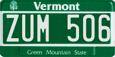 VT license plate ZUM506
