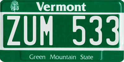 VT license plate ZUM533