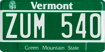 VT license plate ZUM540
