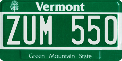 VT license plate ZUM550