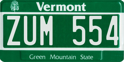 VT license plate ZUM554