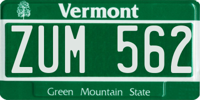 VT license plate ZUM562