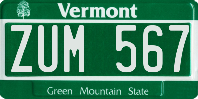VT license plate ZUM567