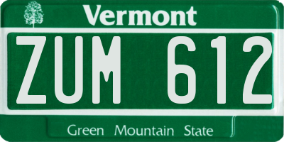 VT license plate ZUM612