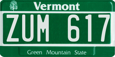 VT license plate ZUM617