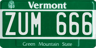 VT license plate ZUM666