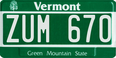 VT license plate ZUM670