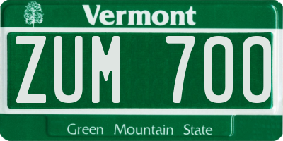 VT license plate ZUM700