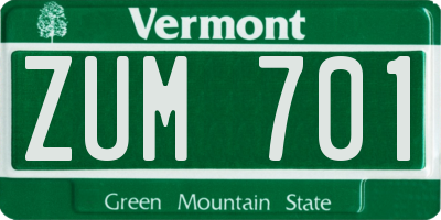 VT license plate ZUM701