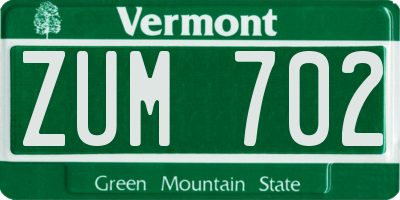 VT license plate ZUM702