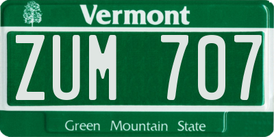 VT license plate ZUM707