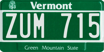 VT license plate ZUM715