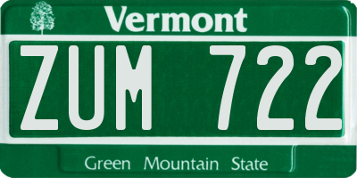 VT license plate ZUM722