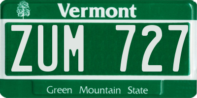 VT license plate ZUM727
